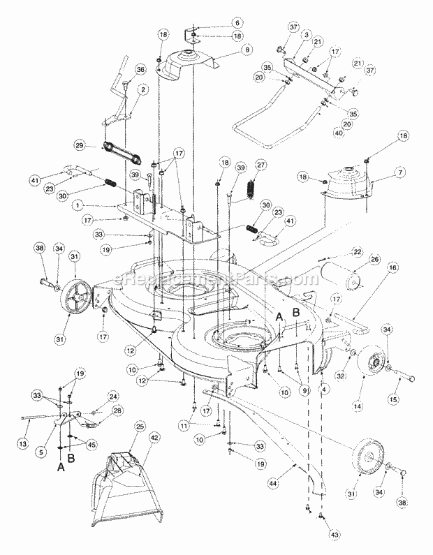 42" Deck Assembly Diagram and Parts List for 2166 13A-214G100, 13A-254G100 Cub Cadet Lawn Tractor